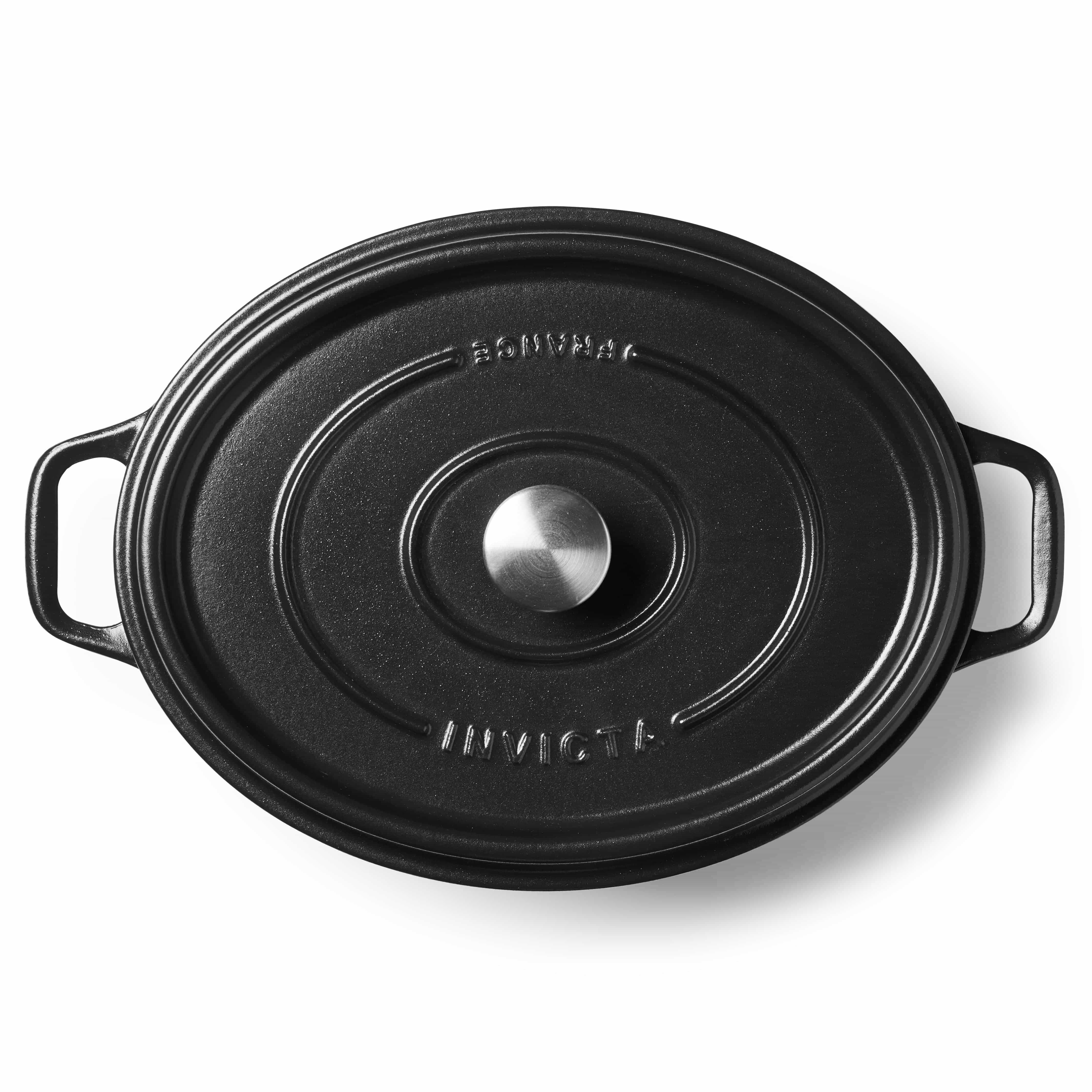 Schwarzer Invicta Schmortopf oval gross Ansicht von oben