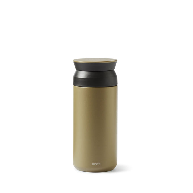 Frontaufnahme der Kinto Travel Tumbler Thermosflaschen in Khaki mit 350ml Füllmenge