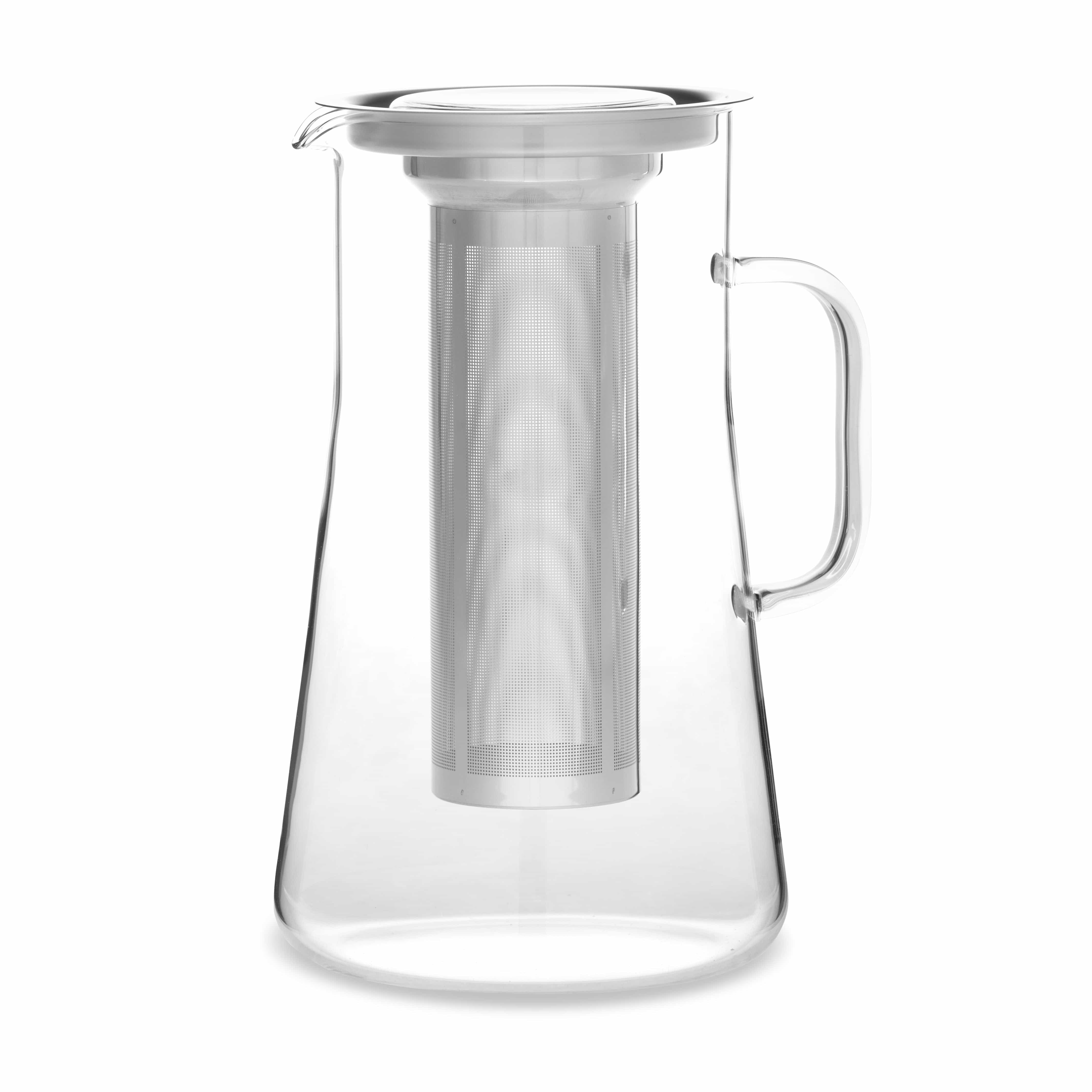 Frontansicht Glaskrug aus Borosilikatglas mit Edelstahlfilter von Trendglas Jena