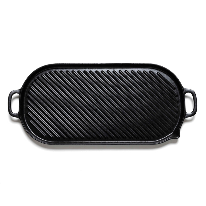 Ovale Grillpfanne aus Gusseisen in grossem Format mit Rillen von Invicta aus Frankreich
