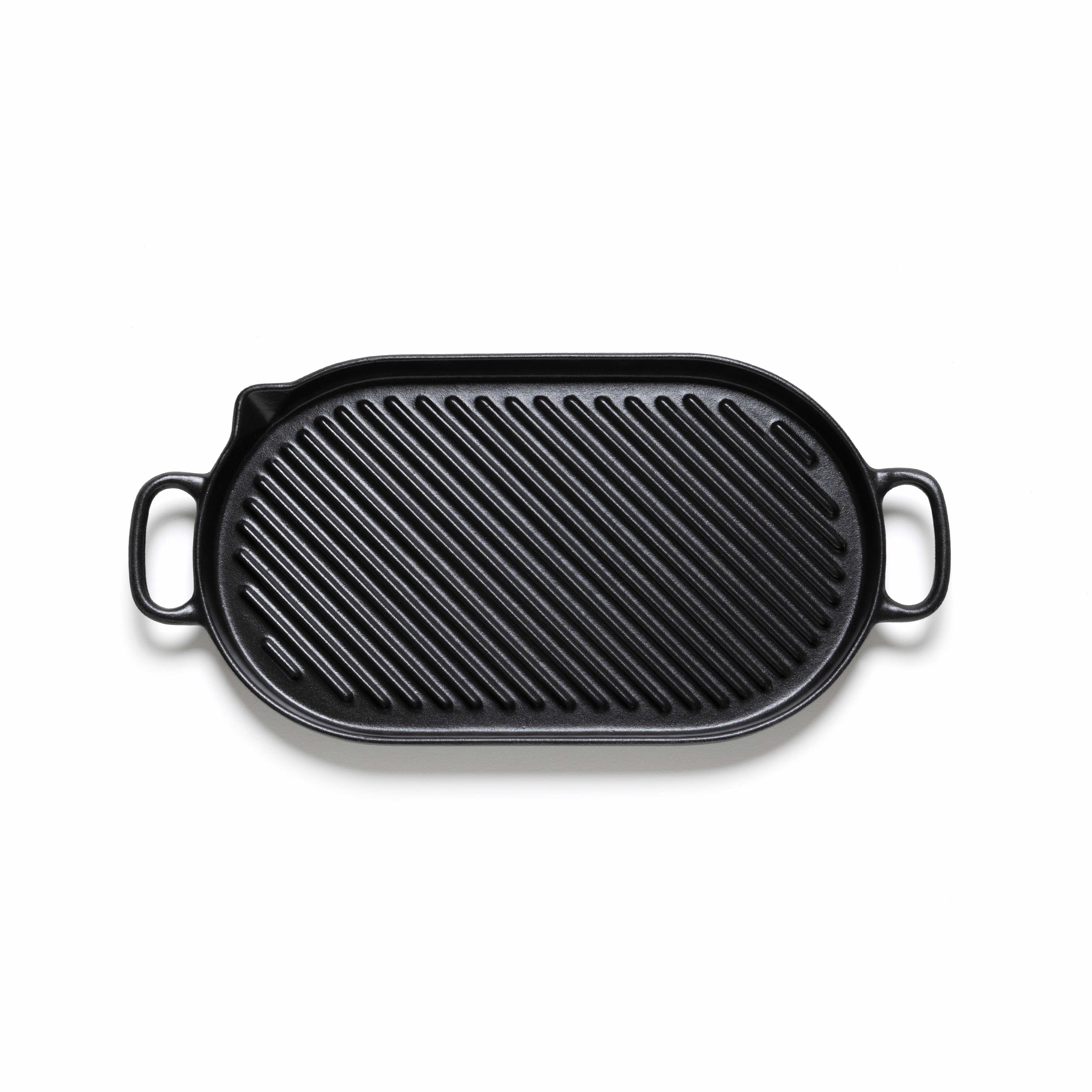 Ovale Grillpfanne aus Gusseisen in kleinem Format mit Rillen von Invicta aus Frankreich