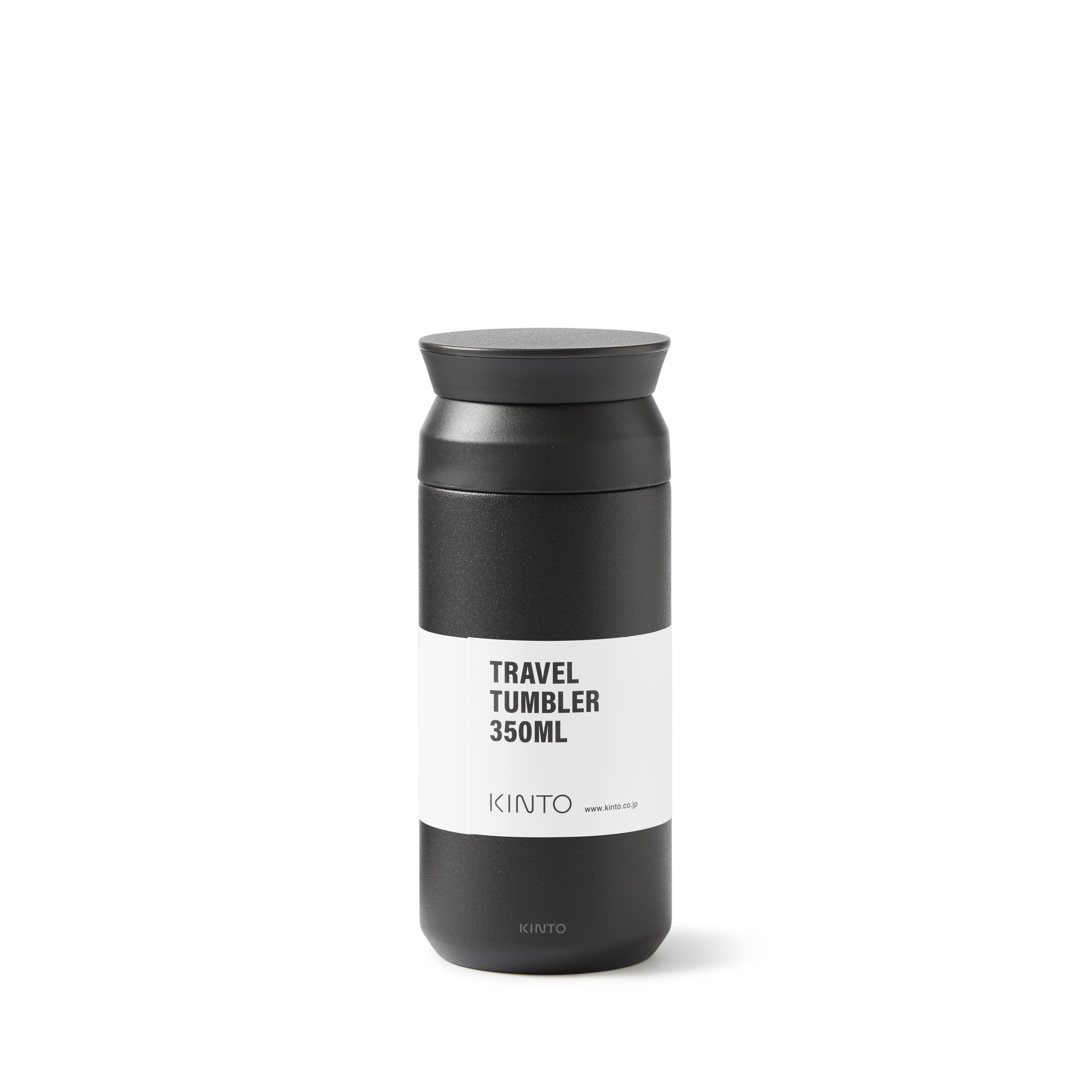 Frontaufnahme der Kinto Travel Tumbler Thermosflaschen in Schwarz mit 350ml Füllmenge