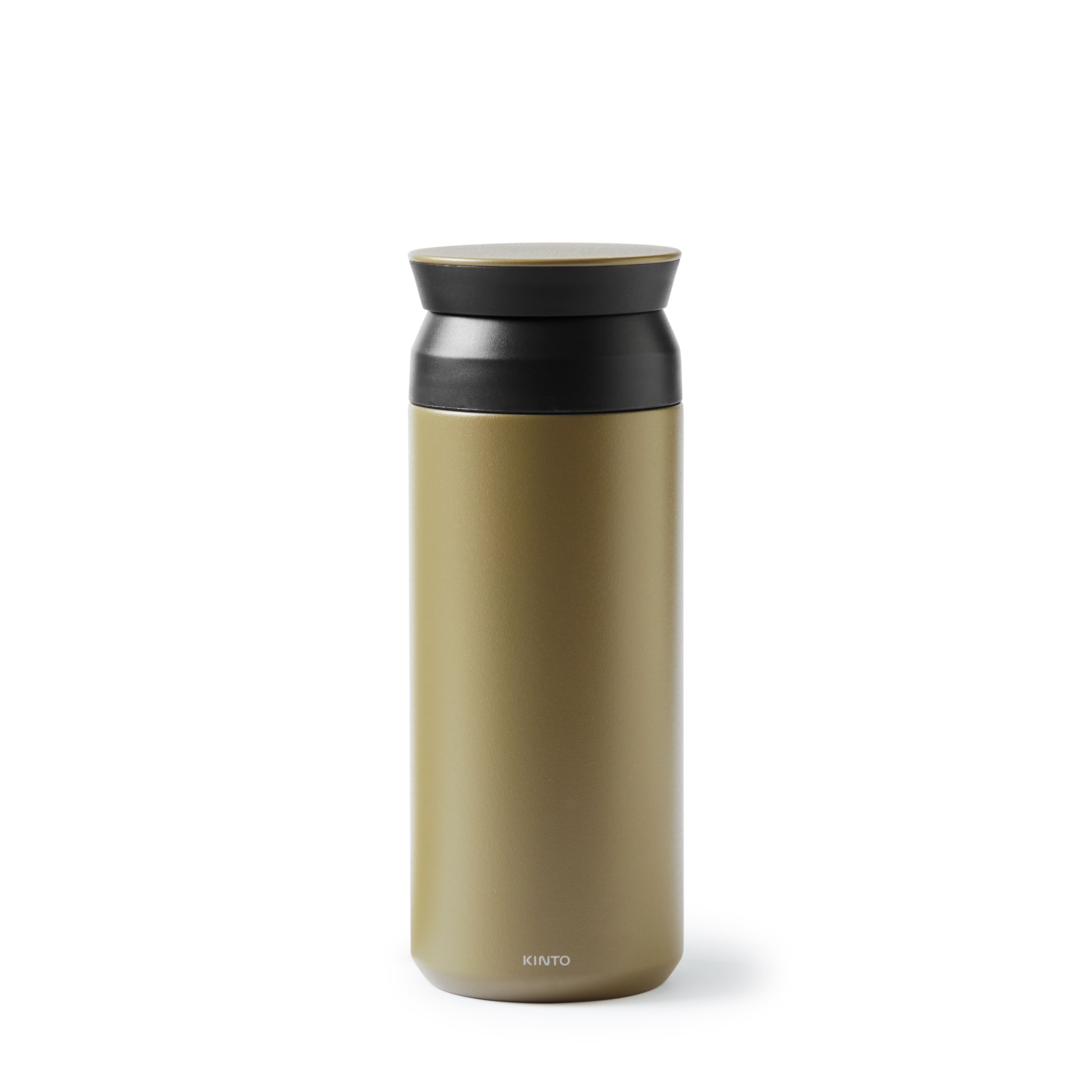 Frontaufnahme der Kinto Travel Tumbler Thermosflaschen in Khaki mit 500ml Füllmenge