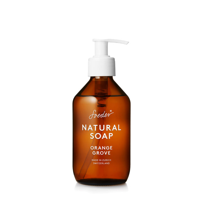 Frontansicht der 250ml Natural Soap Orange Grove Flasche mit