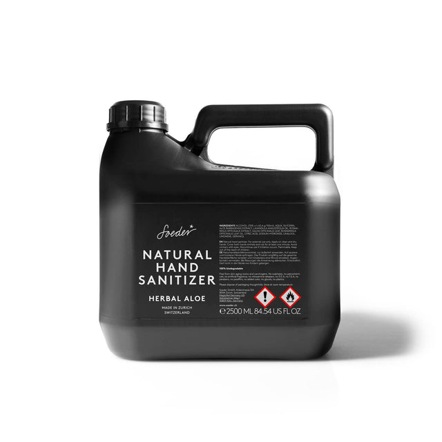 Produktbild des schwarzen 2.5 Liter Refillkanisters des Natural Handsanitizer von Soeder