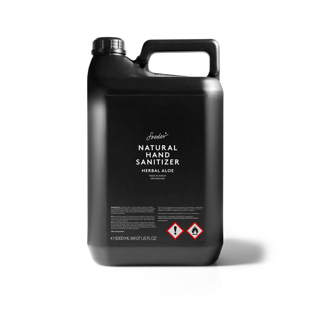 Produktbild des schwarzen 5 Liter Refillkanisters des Natural Handsanitizer von Soeder