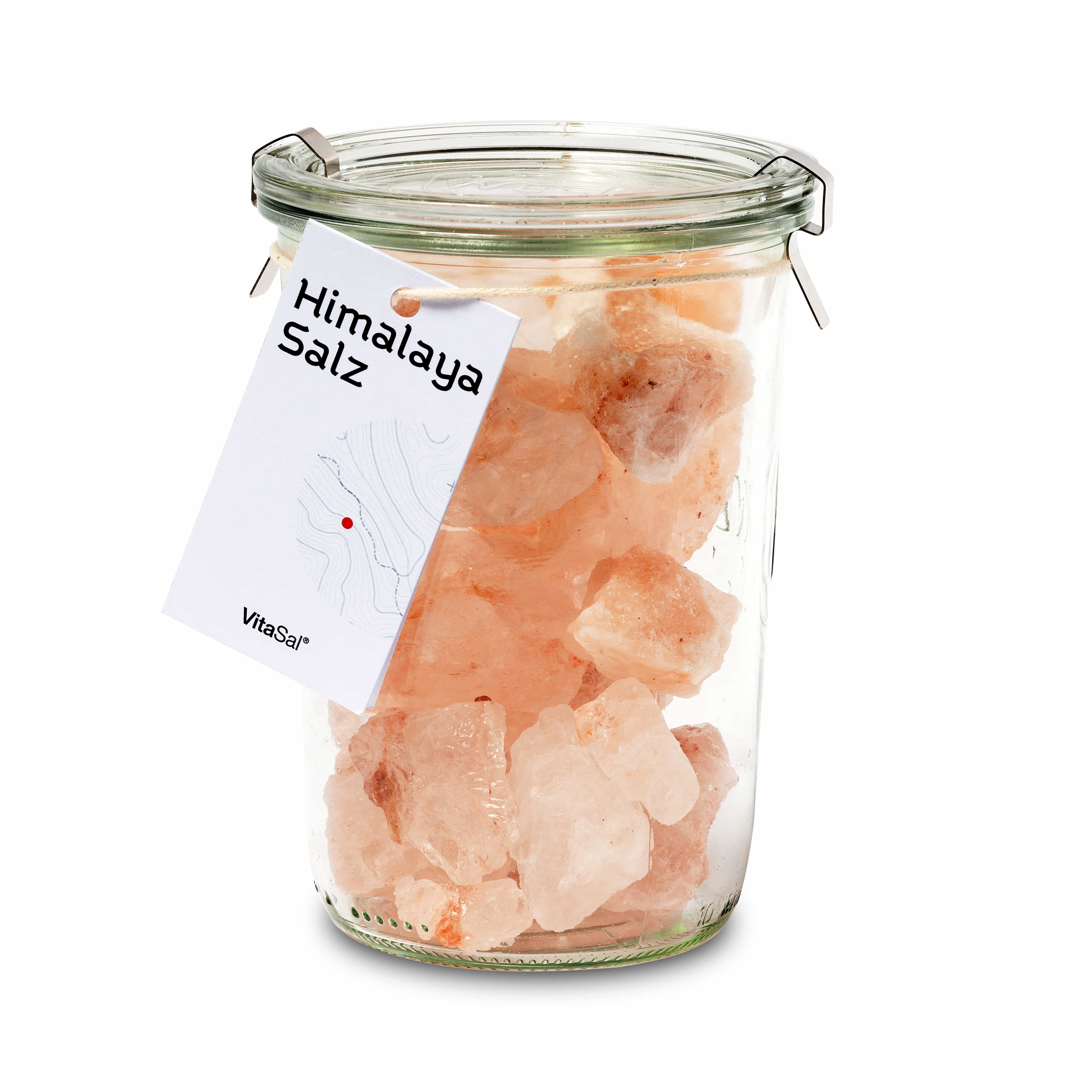 Himalaya Kristallsalzbrocken naturbelassen zu 700g im Weckglas mit Anleitung für Sole-Trinkkur von Vitasal