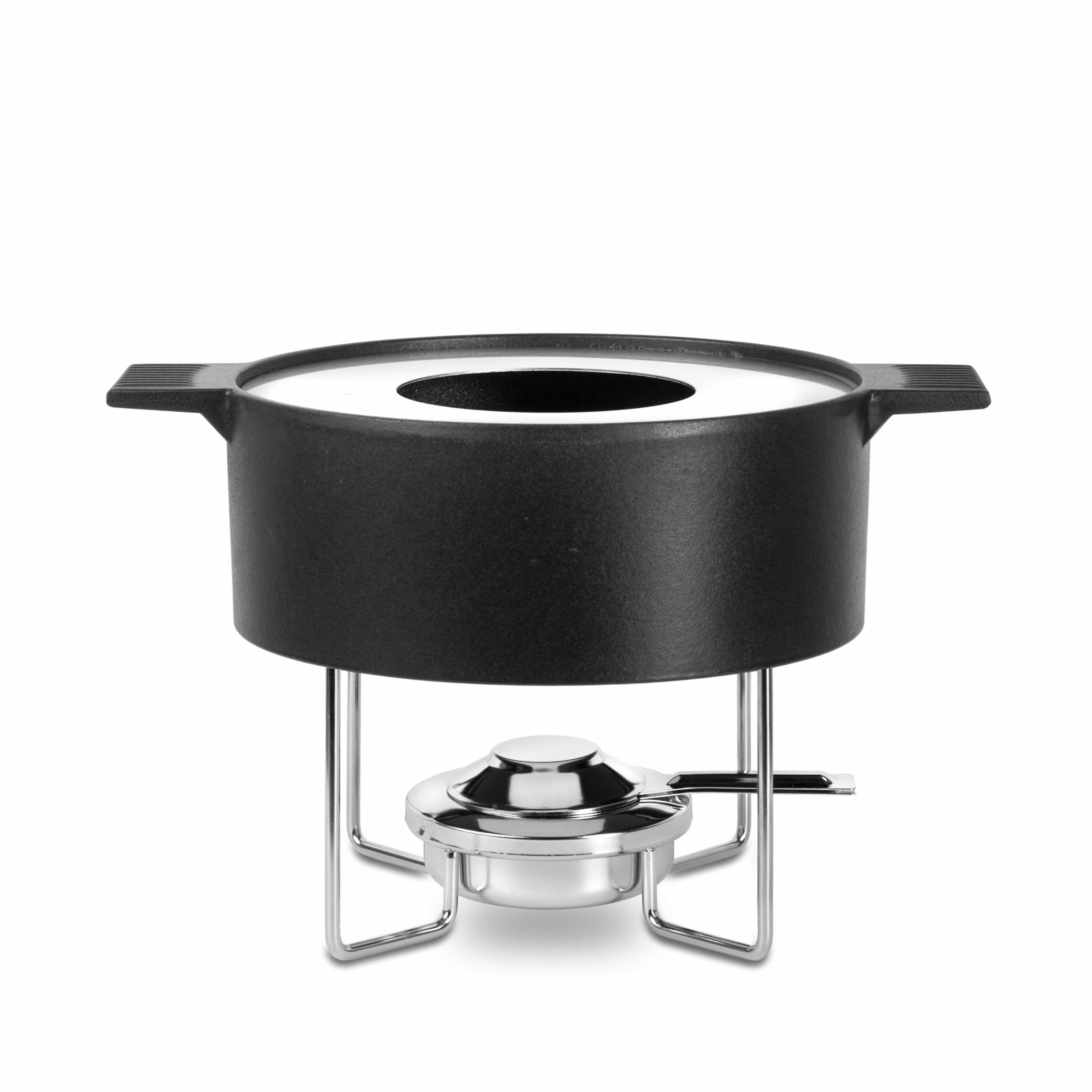 Mono Fondue Caquelon 3.2 Liter aus Gusseisen mit Spritzring und Standfuss