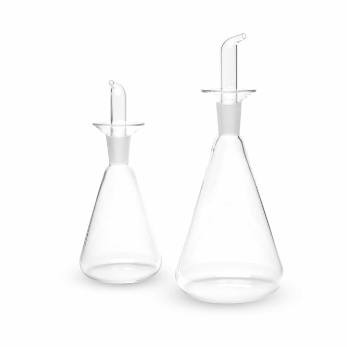 Essig und Oelflaschen aus Borosilikatglas in zwei Grössen von Trendglas Jena