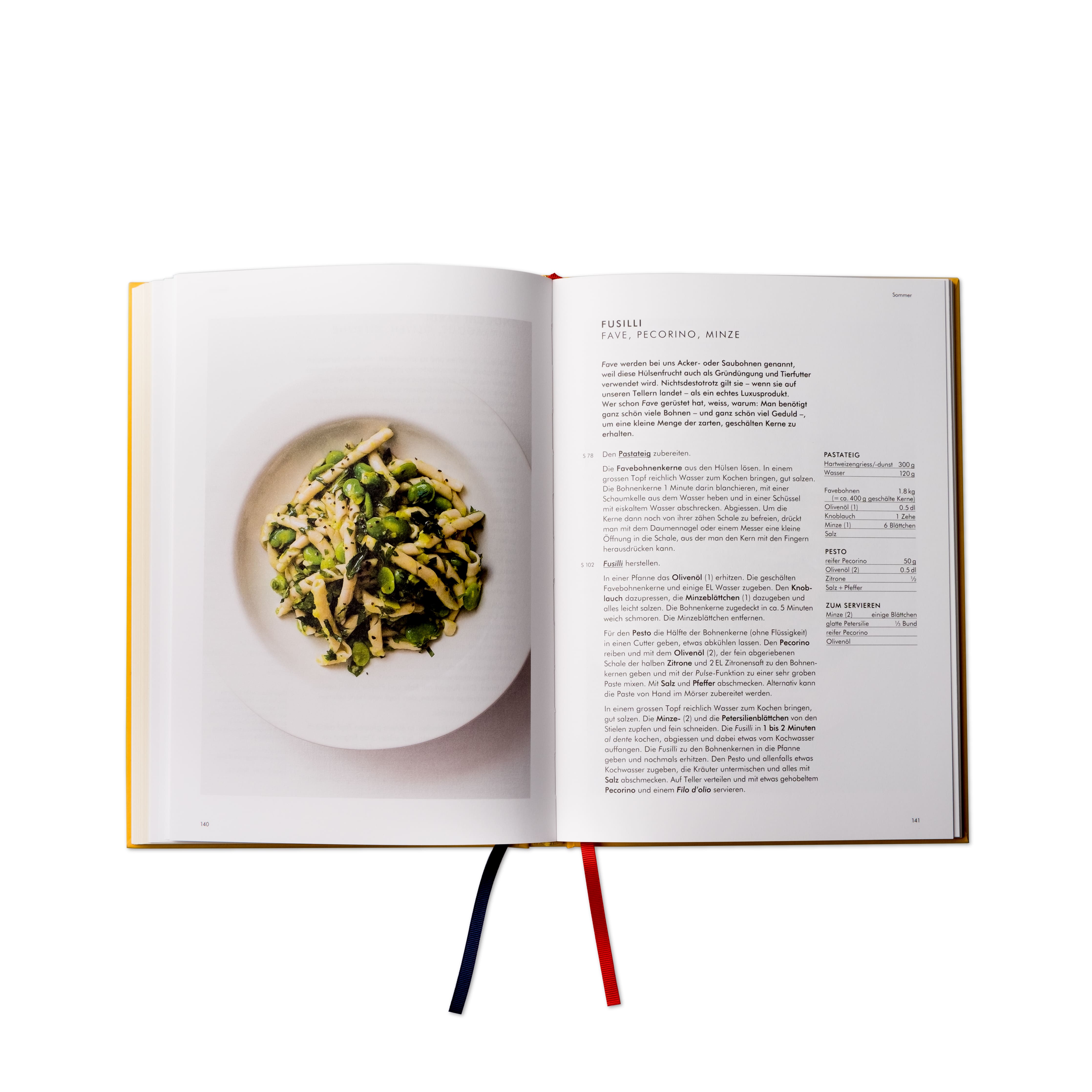 Rezeptanleitung für Fussili, Fave, Pecorino, Minze auf Seite 141 aus dem Kochbuch Pasta 