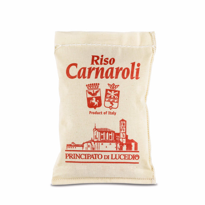 Riso Carnaroli des Principato di Lucedio in einem hellen Leinensack mit 500g Inhalt