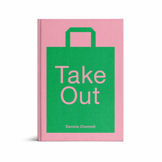 Frontansicht des rosa - gruenen Kochbuchs Take Out von Daniela Chemelli