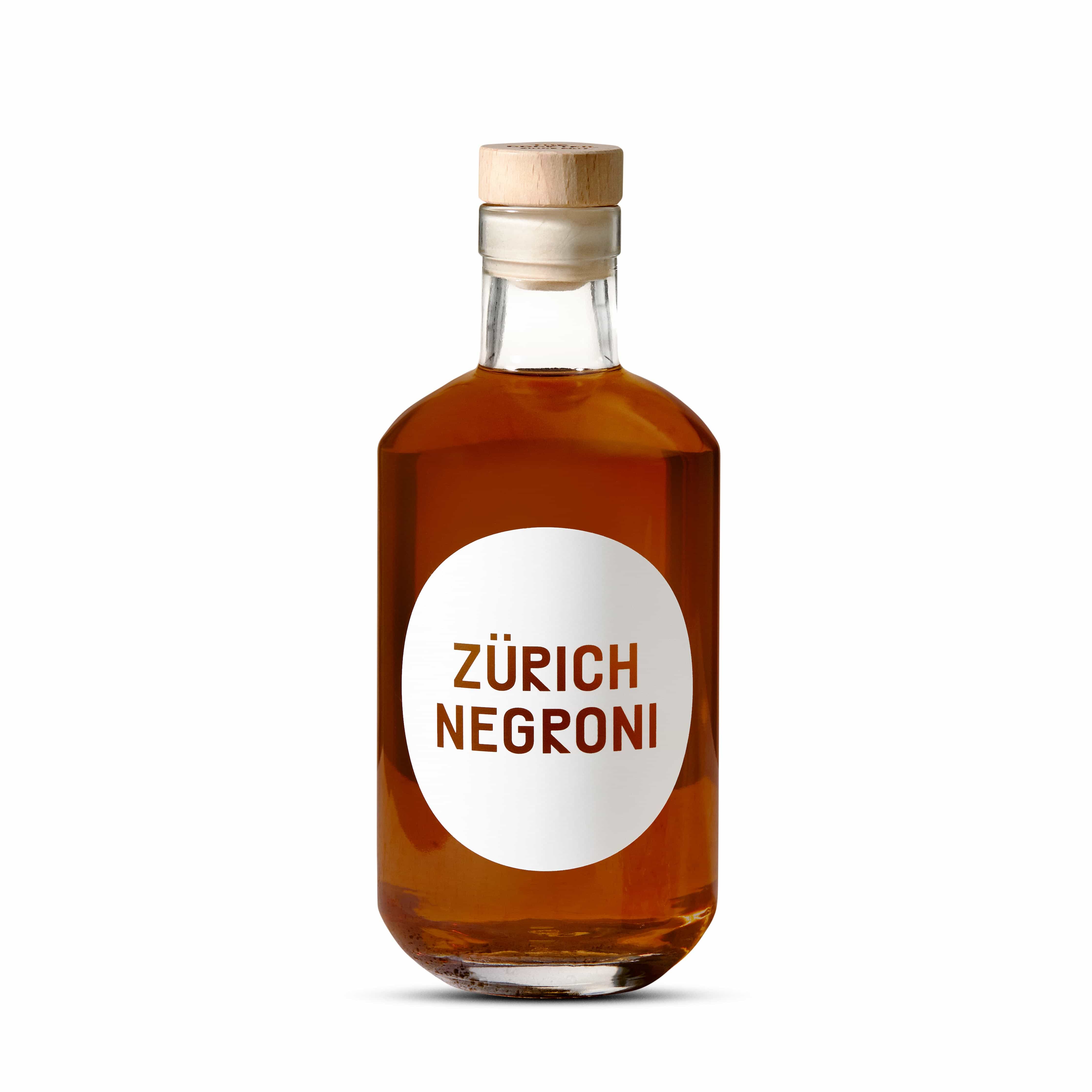 The Cocktail Zürich Negroni 500 ml in einer Glasflasche mit Zapfen und Holzdeckel
