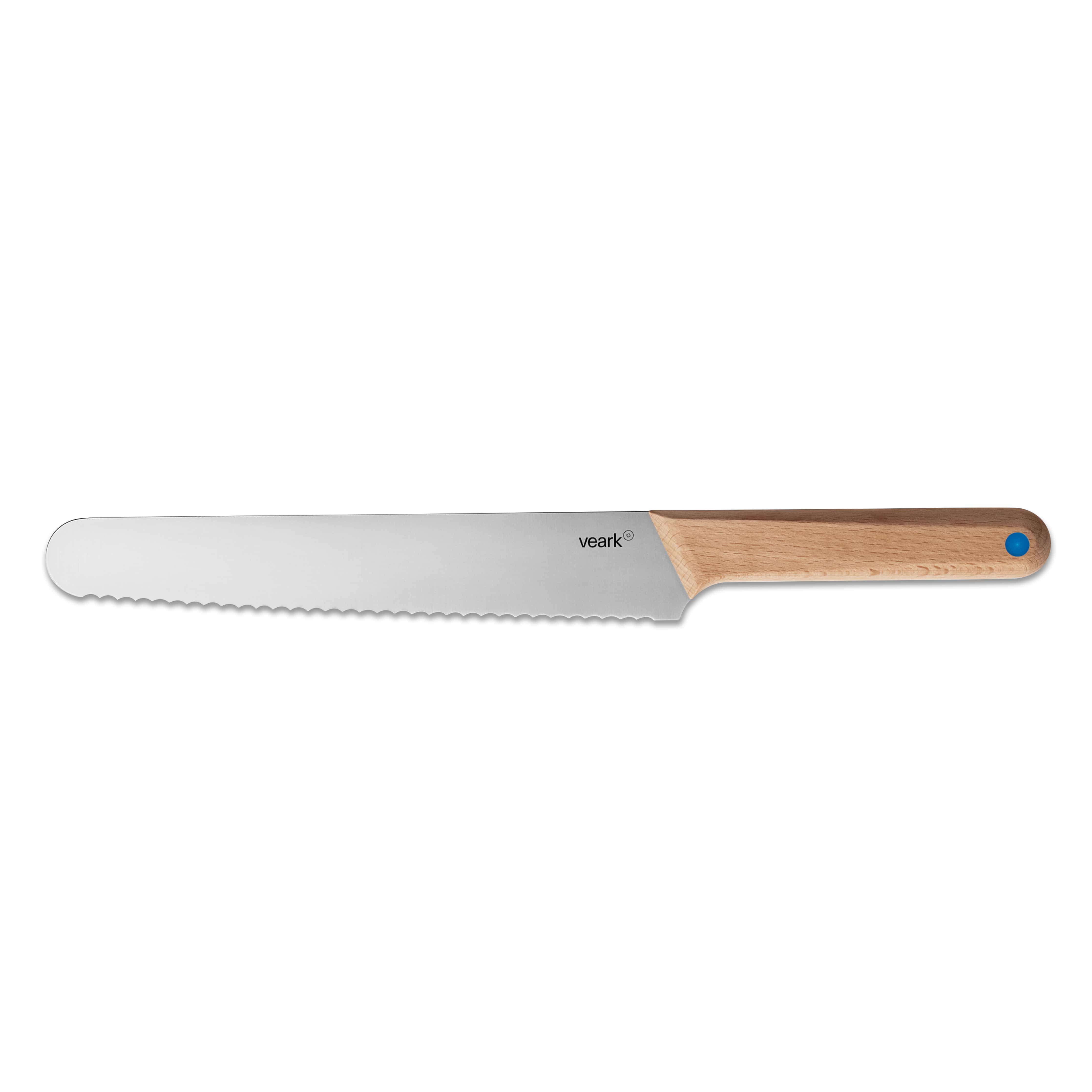 Geschmiedetes Brotmesser BK22 von Veark Ansicht der linken Klingenseite mit Firmenlogo