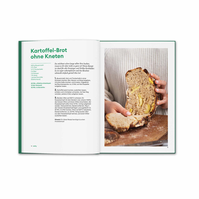 Rezeptanleitung für Kartoffel Brot ohne Kneten Seite 74 und 75 aus dem Kochbuch Fresh and Simple